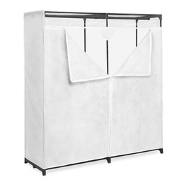 Whitmor Extra Wide 60" Clothes Closet, Durable Portable Hanging Wardrobe with Breathable Fabric Cover, Heavy Duty Metal Clothing Rack, Easily Assemble for Home, Bedroom, Dorm, White