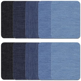 Denim Patches, Repair Patches, Iron Patches, Rectangular, Approx. 3.7 x 4.9 inches (9.5 x 12.5 cm), 5 Colors, Set of 10 Pieces, For Jeans Repairing Fabric, Denim Repair Sheets, Iron-On Patches, For