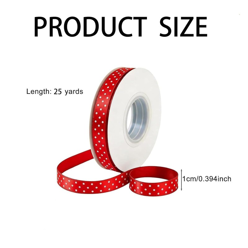 25 Yards Polka Dot Ribbon 3/8 inch, Red Satin Ribbon