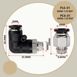 Bwintech 10 Pcs 6mm Tube to 1/8" Male BSP Thread Straight & 90 Degree Elbow Push in Connect Pneumatic Fitting,PL6-01/PC6-01 Quick Release Air Line Adapter