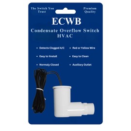 SS2 AC Float Switch AC Float Safety Switch HVAC 3/4 Inch Condensate Shut Off Sensor Can Prevent Overflow in Drain Pan or Gravity Drain Used in Various Applications. ECWB