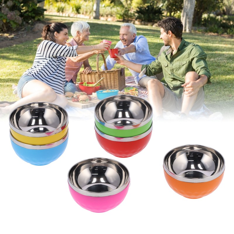 6Pcs set Color Stainless Steel Bowl Heat Insulation Salad Noodles