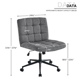 Furnimart Criss Cross Desk Char Wide Seat with Wheels, 360° Swivel Cross Legged Desk Chair Thick Cushion, Comfy Armless Home Office Chair for Bedroom, Vanity, Sturdy (Linen Gray)