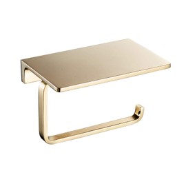 Toilet Paper Holder for Bathroom Solid Brass and Superior Hotel Style Tissue Roll Holder with Cell Phone Storage Polished Gold