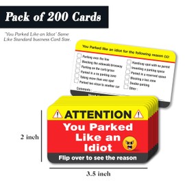Bad Parking Cards - You Parked Like An Idiot Cards -Funny Parking Violation Tickets With Multi Violation Reasons (3.5 X 2 Inches) (200)