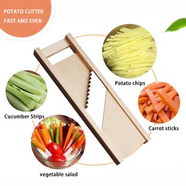 Kitchen Potato Chipper, Professional French Fries Chip Cutter with Stainless Steel Blade And Actual Wooden Frame, for Home And Commercial Use, Fast Cutting,7 * 8mm