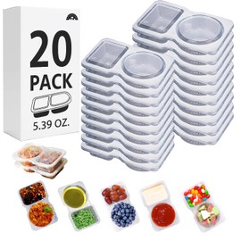 20 Sets Double Compartment Snack Containers with Lids - Leak-Proof BPA-Free Food & Condiment Containers, Portion Control Dip Cups for Kids School Lunches, Meal Prep, Camping, Takeout, Salad Dressing