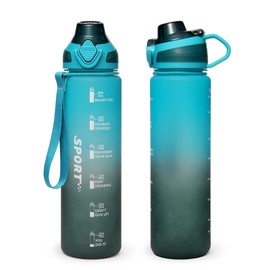Binudum Drinking Bottle, 1 Litre BPA-Free Tritan Water Bottle, Sports Water Bottle with Time Marking for Fitness, Cycling, School and Lawn Use (Blue Grey, 1L)