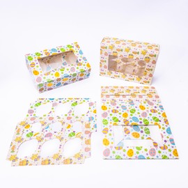 evelay Easter Cupcake Boxes 6 Hole Muffin Treat Box With Window & Insert Multi Pack