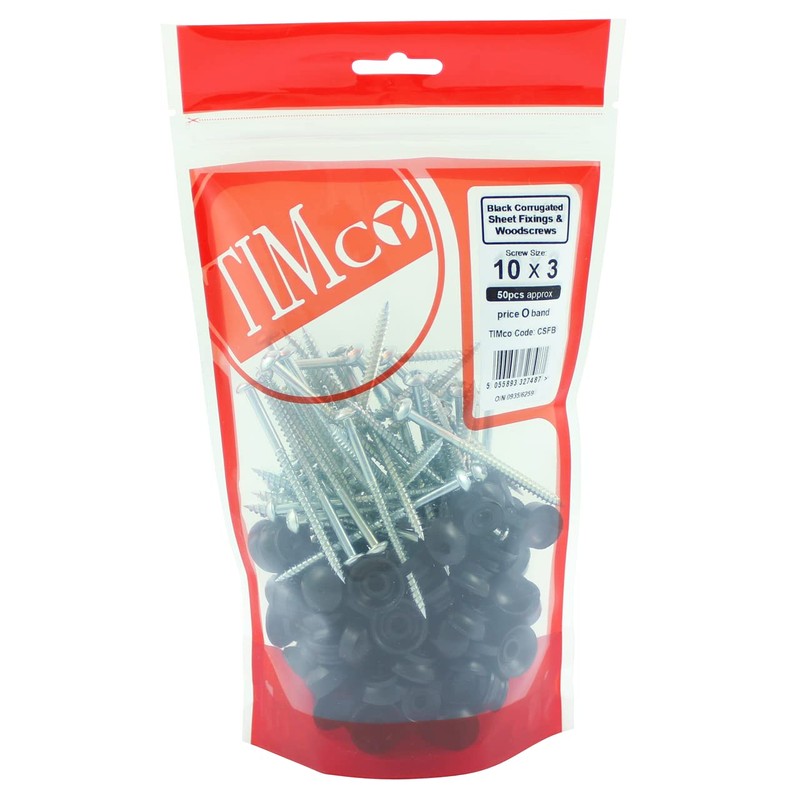 TIMCO Corrugated Sheet Fixings Black - 10 x 3-50pcs