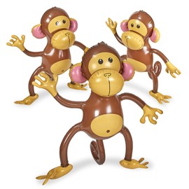 Playbees Large Inflatable Monkey 27" - 3 Pack Blow Up Animal Party Favors - Inflatables Jungle Decor, Monkeys for Baby Shower, Safari Birthday Kids & Toddlers Decorations, Kids Animal Party Supplies