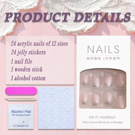 Square Press on Nails Short Length Fake Nails Pink Full Cover Acrylic Nails Foliage Design Glitter False Nails Glossy Glue on Nails Sparkly Full Cover Handmade Manicure for Women Girls 24Pcs