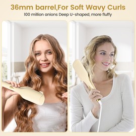 Waver Curling Iron Hair Crimper-GREEN BREATH 36mm Beach Waves Curling Wand, Curly Hair Iron, Fluffy Curl Textured Curling Iron,Lonic Deep Waver Hair Curler Tool, Dual Voltage,Anti-Scald, LED Display