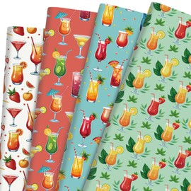 Pineraap 12 Sheets Cocktail Wrapping Paper - Colorful Drink Design Gift Wrap for Summer Parties, Birthdays, Baby Showers & Bar Theme Gifts, 19.7 x 27.6 Inches