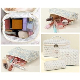 Dkieuyu 3 Pcs Cotton Quilted Makeup Bag Set,Floral Makeup Bag,Cute Makeup Bag,Travel Makeup Bag,Large Toiletry Cosmetic Bag Makeup Bag Organizer for Women Girls (G)