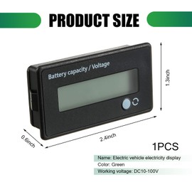 Gseigvee 1 PC Car Voltage Power Indicator, 2.41" x 1.31" DC10-100V LCD High-Bright Digital Display with Adjustment Button, Waterproof Monitoring Meter with Alarm, Universal for Car (Green & Black)