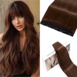 S-noilite Clip-In Real Hair Extensions Medium Brown Real Human Hair 1 Piece 5 Clips Hair Extensions Real Hair 35 cm (45 g)