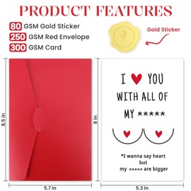 ZapDesk Funny Valentine’s Day Card with Envelope, Gifts for Him or Her, 8 x 5.3 Inches with Gold Sticker, I Wanna Say Heart But My... Are Bigger