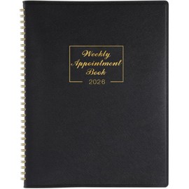 Appointment Diary 2026 - A4 Weekly Appointment Diary 2026, Week to View Hourly Planner, 15 Minutes Intervals, Personal & Work Organizer, 21.8 x 29 cm, Soft Leather Cover, Black