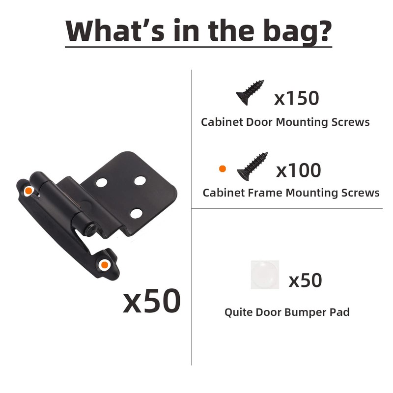 DecoBasics 3/8" Inset Cabinet Hinges Black (25 Pair -50 Pcs)