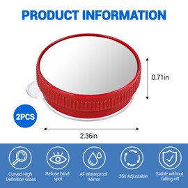 Ongfuwu 2PCS Blind Spot Mirror for Cars, Round HD Glass Car Blind Spot Mirror with Suction Cup, Convex 360° Wide Angle Side Rear View Mirrors, Adjustable Reusable Mini Rear View Mirrors (Red)