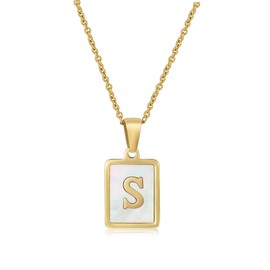 CERSLIMO Initial Necklace for Women Girls - Gold Solid Alphabet Pendant Necklace with Chain-45CM, Hypoallergenic Titanium Capital Letter ABC to XYZ, Initial Jewellery Gifts for Birthday Christmas, S