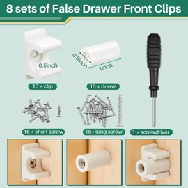 Juexica 16 Pairs False Cabinet Front Clip False Front Clips False Drawer Front Clips Sink Tip Out Snap False Front Cabinet Clips Sink Clips with Screws and Screwdrivers for Hardware Replacements
