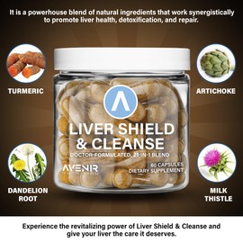 Avenir Nutrition Liver Shield & Cleanse | Herbal Liver Cleanse Detox & Repair Supplement | Milk Thistle & Artichoke Extract Supplements | Fatty Liver & Health Support | 60 Capsules for Men and Women