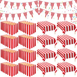 Carnival Theme Party Decorations Circus Decorations Carnival Table Skirts Carnival Tablecloths Red White Striped Pennant Banners Circus Carnival Bunting Banners for Carnival Circus Decors (20)