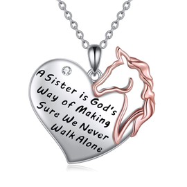 POPLYKE Sterling Silver Horse Pendant Necklace A Sister is God's Way of Making Sure We Never Walk Alone Inspirational Gift for Women Sister