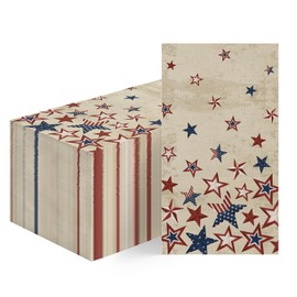 Horaldaily 100PCS 4th of July Disposable Paper Decorative Guest Napkins, Patriotic Americana Stars Independence Day Memorial Day Hand Towel for Party Lunch Dinner Kitchen Bathroom