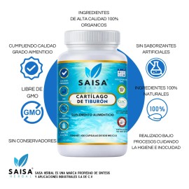 Cartílago Tiburón Suplemento Alimenticio 100 Puro Cápsulas 500 Saisa Herbal Ayuda Huesos Articulaciones Salud Ósea