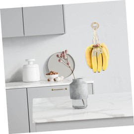 OKUMEYR 2Pcs Macrame Banana Hanger Set Rope Hanging Hooks with Beads for Kitchen Fruit Display Under Cabinet Decorative Storage Ripens Bananas Holder