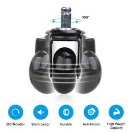 Office Chair Caster Replacement Wheel for Hardwood Floor and Carpet,2" Heavy Duty Universal Floor Safe Caster Set of 5,Rubber Wheels Office Chair to Replace Office Chair mats,fits 98% Chairs