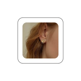 Cimenexe Bohemian Square Opal Stud Earrings Gold Hollow Square Earrings Small Square Moonstone Earrings Geometric Opal Stud Earrings Jewellery for Women, Zinc, No Gemstone