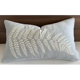 Rudransha Fern Embroidered Oblong Decorative Accent Throw Pillow Cover - for Master Bedroom, New Home, Anniversary, Farmhouse, Couch, Sofa - 14x24 Inches - Robins Egg