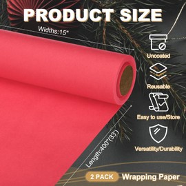 PATIKIL Wrapping Paper, 2 Pack 15"x400"(33') Bulletin Board Paper Roll Kraft Paper Roll Construction 80GSM for Shipping Packing Gift Wrapping Craft Flower Bouquet Christmas, Red