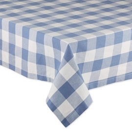 DII Buffalo Check Collection, Classic Farmhouse Tablecloth, Tablecloth, 52x52, Stonewash Blue