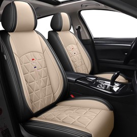 DISUTOGO Front Seat Covers Fit for Chevy Colorado 2015-2023 2024 2025 Seat Covers Waterproof Leather Automotive Seat Cushion with Airbag Compatible (2 Seats, Black & Beige)