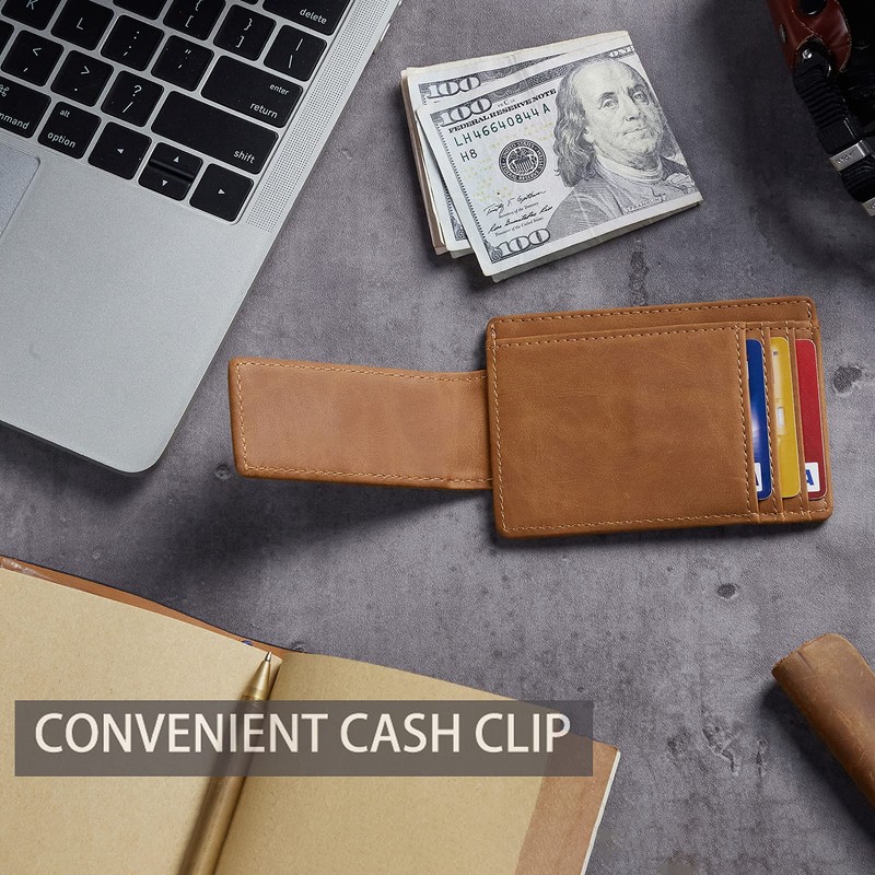 Toughergun Minimalist Wallet for Men with Magnetic Money Clip Leather