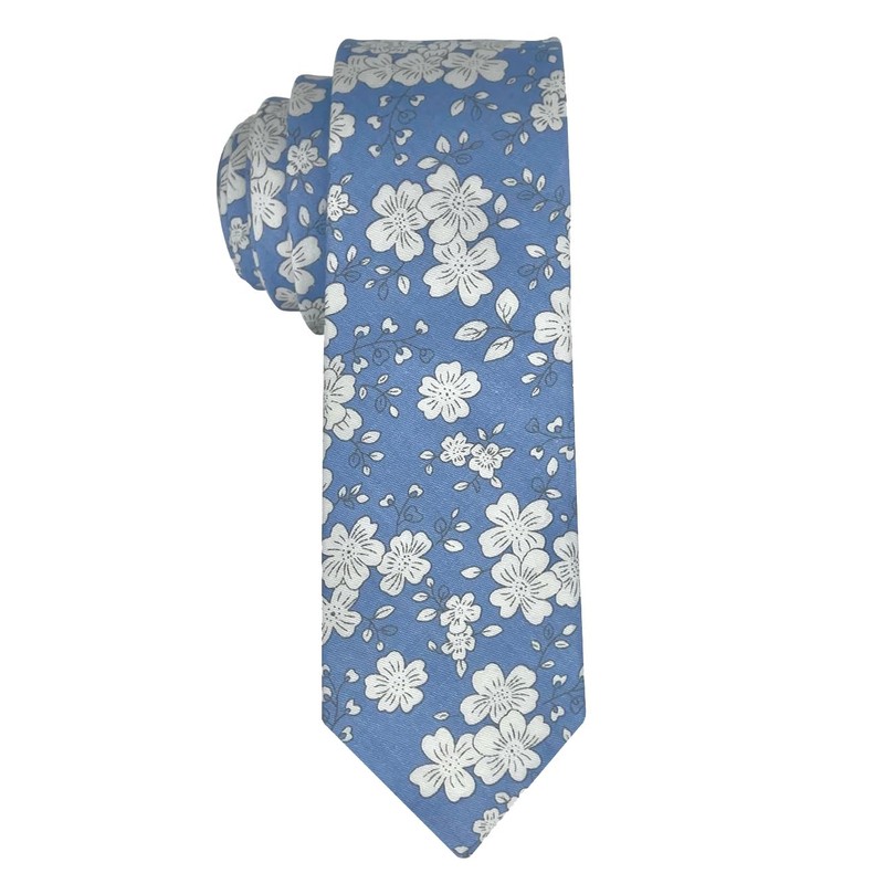 Kebocis Corbata de algodón para hombre, Blooms - Azul claro,