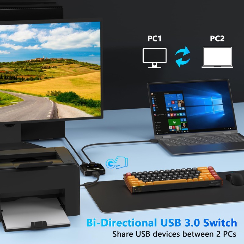 USB 3.0 Switch, Bi-Directional USB Switcher 2 in 1 Out/1