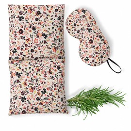 Cojín Terapéutico Herbal y Antifaz | Compresas Calientes Terapéuticas de Semillas y Romero, Set 2 Piezas (Flores Claras)