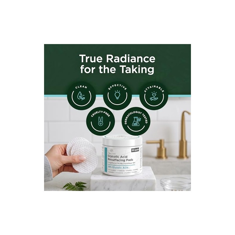18% Glycolic Acid Exfoliating Pads for Brightening Skin