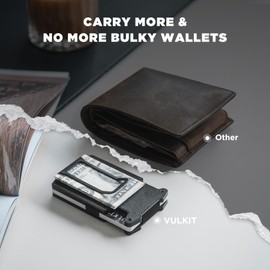 VULKIT Wallet for Men Slim Wallet with Money Clip, RFID Blocking Metal Wallet, Card Holder Mens for 15+ Cards