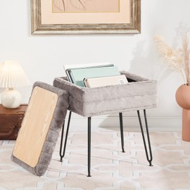 Soohow Storage Ottoman Foot Rest, Faux Fur Makeup Vanity Stool, Vanity Chair for Makeup Room, Foot Stool for Living Room, Bedroom,Metal Legs