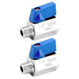 QWORK 1/4" Mini Ball Valve 316 Stainless Steel, Female x Male NPT Thread Shut-Off Valve, Quarter-Turn Handle, Double-Seal Bi-Directional Flow, 2 Pack