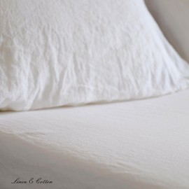 Luxury Extra Soft Fitted Bed Sheet ALICIA, 100% Stonewashed Linen - DOUBLE 140 x 200cm (56''x 80''), White