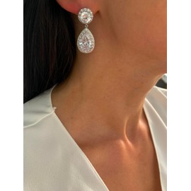 ONDEGO® Zirkonia SILBER Tropfen Strass Ohrringe Glitzer Ohrhänger Schmuck Creolen lang Geschenk XXL lang