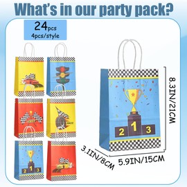 Car Birthday Decorations Party Bags - 24pcs Racing Cars Decor Gift Candy Treat Bags with Handles Party Supplies, Race Car Theme Goodies Favors Tote Bag for Boys Kids Birthday